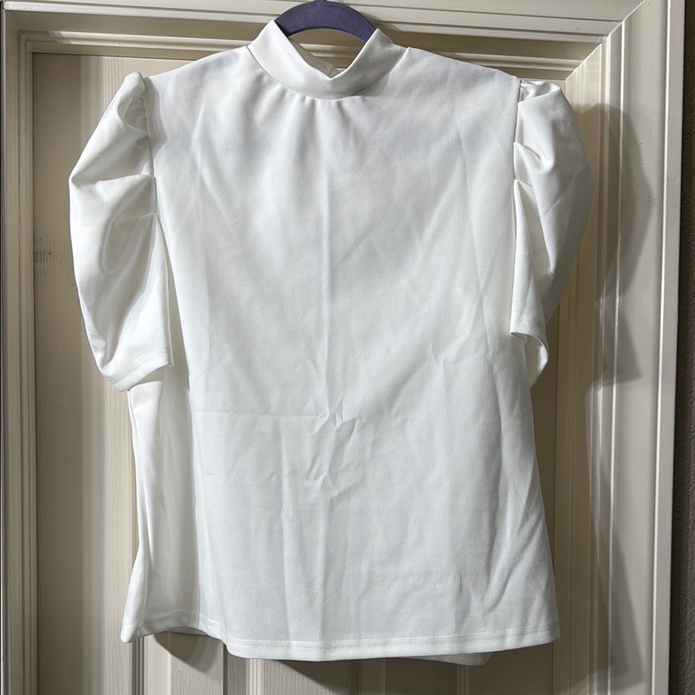 SHEIN puffed sleeve white top size Large
